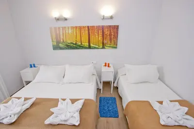 a room with two beds and a painting on the wall at Barcelona City Hotel in Barcelona