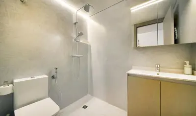 a bathroom with a shower and a toilet and a sink at Sono House in La Garriga
