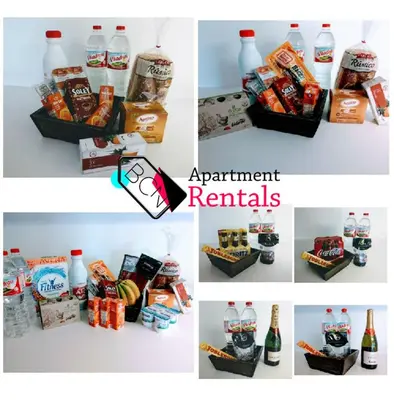 a set of four pictures of a refrigerator with food and drinks at Apartment Barcelona Rentals - Penthouse with Terrace in Barcelona