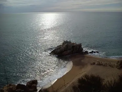 an aerial view of a beach and the ocean at Apartment Oliver in Calella