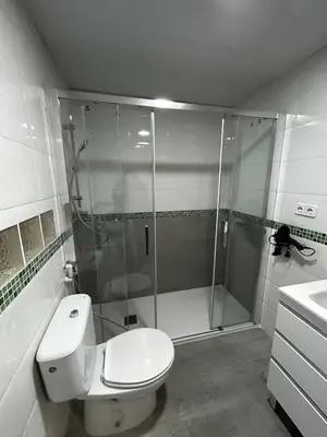a bathroom with a shower and a toilet and a sink at Apartment Foix in Cubelles