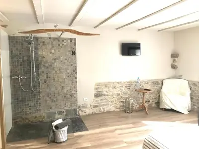 a bathroom with a shower in a room at Hostal Sant Roc in Montseny