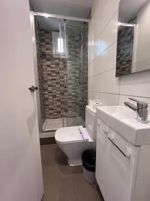 a bathroom with a toilet and a sink and a shower at Camp Nou Apartment in Hospitalet de Llobregat