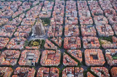 an aerial view of a city with red roofs at Sweett - Aragon in Barcelona
