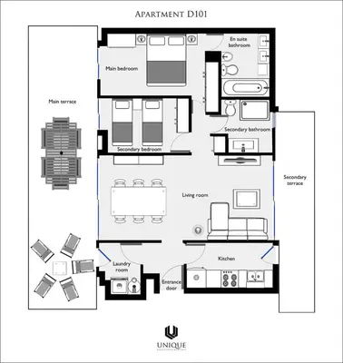 a floor plan of anantariota ditch at Unique Rentals-Seafront Luxe Suites in Barcelona
