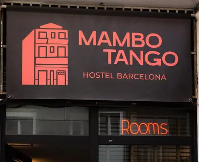 a sign for a hostel barcelona at Mambo Tango in Barcelona