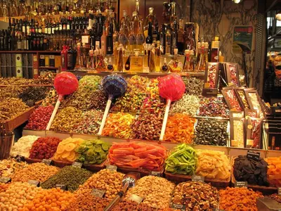 a display of fruits and vegetables in a market at Hostal Athenas in Sant Adria de Besos