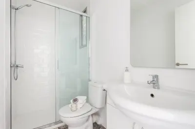 a bathroom with a toilet and a sink and a shower at Flateli Providencia in Barcelona