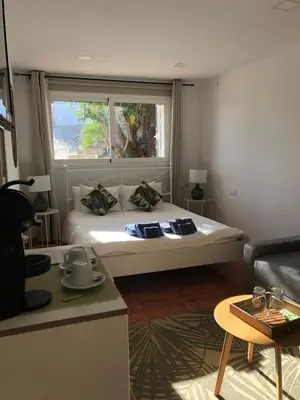 a bedroom with a large bed with a window at Casa Mallarenga Rooms in Olivella