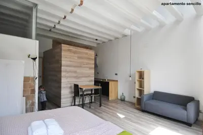 a bedroom with a bed and a desk and a couch at apartamento en el centro in Vilanova i la Geltrú