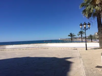 a shadow of a skate park next to the beach at Sitges Apartment in Sitges