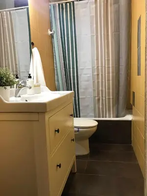a bathroom with a sink and a toilet and a shower at Casa Consell Apartments in Barcelona