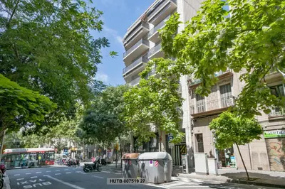 a city street with trees and a building at Alcam Office up in Barcelona