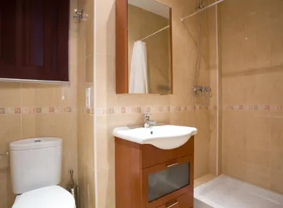 a bathroom with a toilet and a sink and a shower at Avinguda Gaudi Apartment in Barcelona