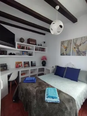 a bedroom with a bed and a desk at Penthouse Pza España - 4th Floor in Barcelona