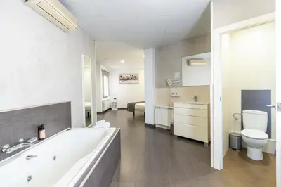 a bathroom with a bath tub and a shower at Hostal Sans in Barcelona
