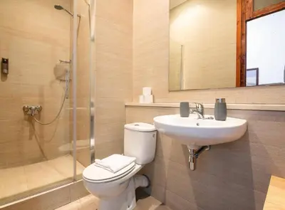 a bathroom with a toilet and a sink and a shower at GREAT SPACIOUS APARTMENT IN THE GOTHIC QUARTER in Barcelona