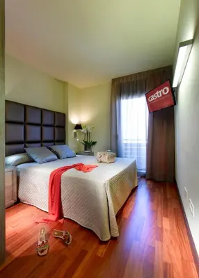 a hotel room with a bed and a for sale sign at Castro Exclusive Residences Sant Pau in Barcelona