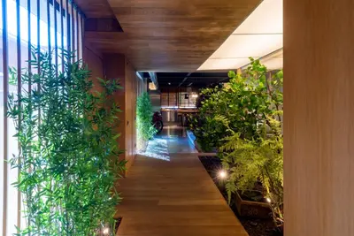 a hallway with plants on the side of a building at Petit Luxe Loft in Terrassa
