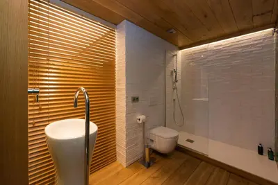 a bathroom with a sink and a shower and a toilet at Petit Luxe Loft in Terrassa
