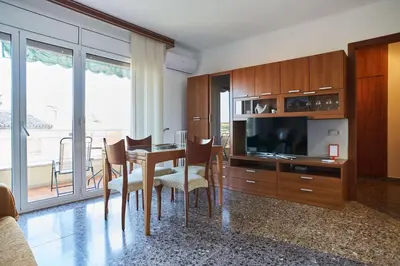 a dining room with a table with chairs and a television at Manresa Apartamentos Turísticos in Manresa