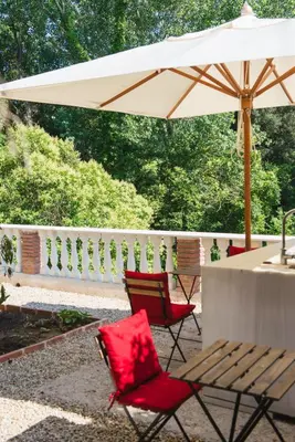 two chairs sitting under an umbrella on a patio at Hotel Torre Barcelona in Sant Cugat del Vallès