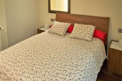 a bedroom with a large bed with red pillows at Apartamento Via Augusta 153 in Barcelona