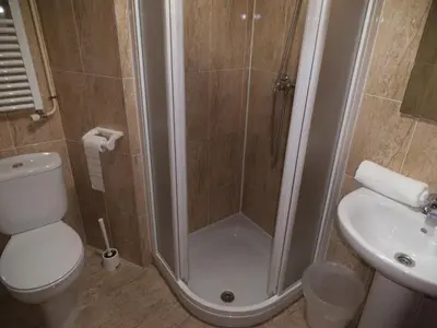 a bathroom with a shower and a toilet and a sink at Hostal Sant Sadurní in Sant Sadurní dʼAnoia