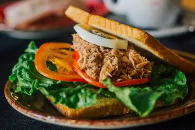 a sandwich with meat and vegetables on a plate at Bird House in Barcelona
