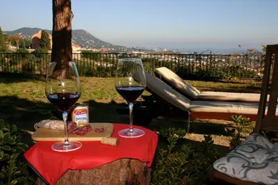 two glasses of red wine sitting on a table at B&B Premium in Premia de Dalt