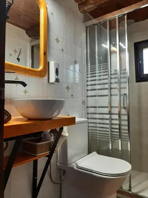 a bathroom with a sink and a toilet at Pinedes Verd in La Torre de Claramunt