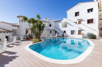 a swimming pool in the courtyard of a house at Sitges Casa del Mar - Impresionantes vistas al mar in Sitges