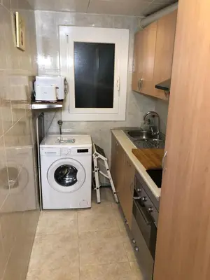 a small kitchen with a washing machine and a sink at New! Apartment for 3 people near Fira Gran Via in Hospitalet de Llobregat