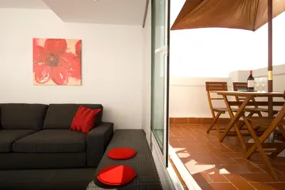 a living room with a couch and a table at Sant Pau Terraces Apartments in Barcelona