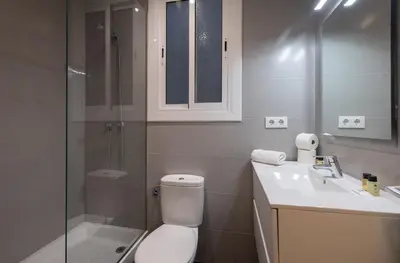 a bathroom with a shower and a toilet and a sink at Stay U-nique Apartments Begur in Barcelona
