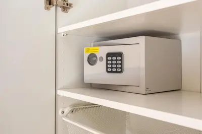a microwave on a shelf in a refrigerator at Three bedrooms apartment in Barcelona