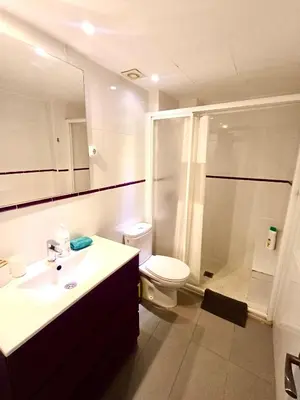 a bathroom with a toilet and a sink and a shower at Clot MiraBarna Apartments in Barcelona