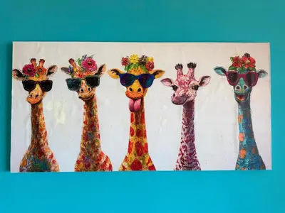 a group of four giraffes wearing sunglasses at APARTAMENTO MARINERO, Vistas impresionantes. in Sitges