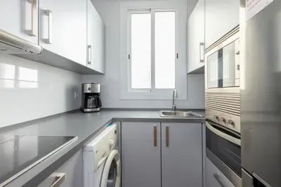 a white kitchen with a sink and a dishwasher at Housalia Guell & Gracia in Barcelona