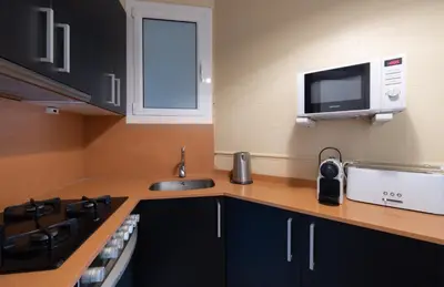 a small kitchen with a sink and a microwave at Stay U-nique Apartments Floridablanca in Barcelona