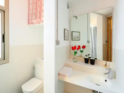 a bathroom with a sink and a toilet and a mirror at Apartment Eixample Dret Valencia - Cartagena by Interhome in Barcelona