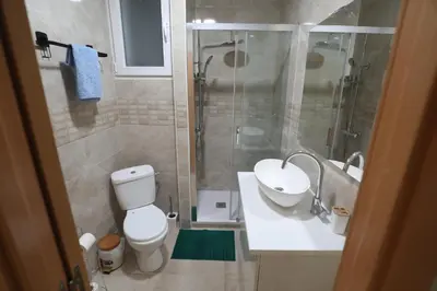 a bathroom with a shower and a toilet and a sink at Vallparadis apartment in Terrassa