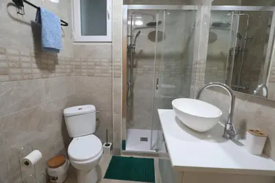 a bathroom with a toilet and a sink and a shower at Vallparadis apartment in Terrassa
