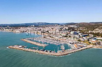 an aerial view of a harbor with boats in the water at Sitges Blue - completamente reformado en 2025 in Sitges