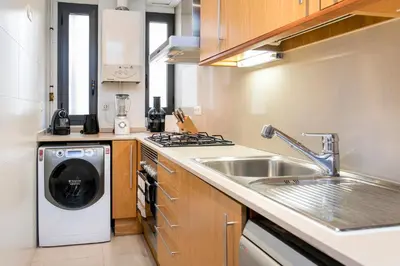 a kitchen with a sink and a washing machine at Stay U-nique Apartments Plaça de Tetuan in Barcelona