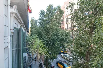 an overhead view of a city street with trees and cars at Weflating Ramblas in Barcelona