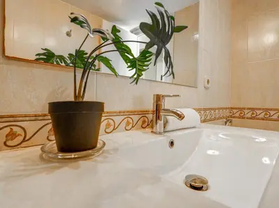a potted plant sitting on top of a bathroom sink at Diamond by Hello Homes Sitges in Sitges