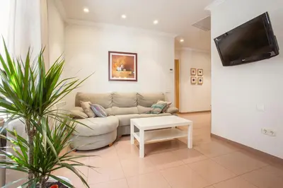 a living room with a couch and a tv at BCNGOTIC 11 in Barcelona