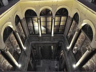 an overhead view of a staircase in a building at BARCELONA GOTIC Guesthouse in Barcelona