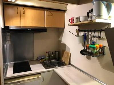 a kitchen with a sink and a counter top at Estudio Finestrelles Barcelona in Esplugues de Llobregat